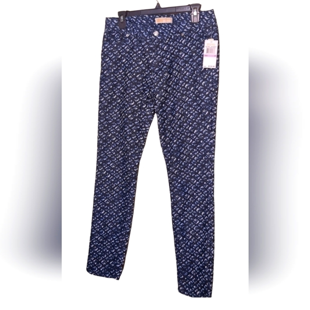 Mk Michael Kors Women's Size 6 Pants Navy Blue White Geometric Tie Dye Pattern